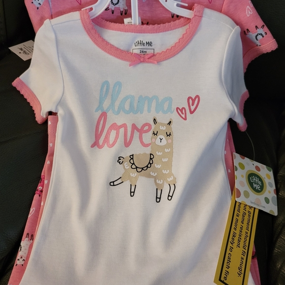 🆕️ 4 Pc Pink Llama PJs Pajama Set / Little Me Toddler Girls 24 Months - Picture 2 of 3
